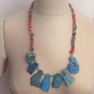 Handmade Colorful Nugget Boho Necklace 24" Long